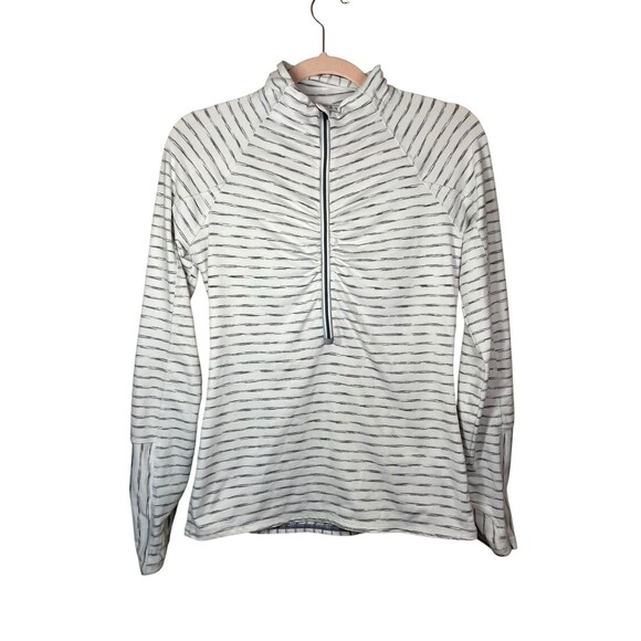 Athleta Tops - Athleta Striped Elite 1/2 Half Zip Pullover Size S White Gray Lightweight Train